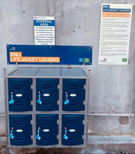 RNLI lifejacket lockers on Commercial Wharf